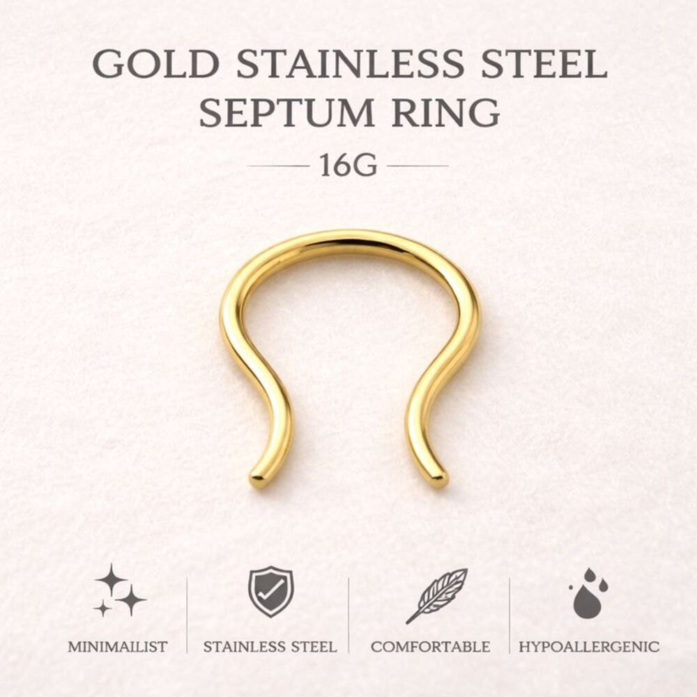 Gold Stainless Steel Septum Ring 16G Minimal Body Jewelry